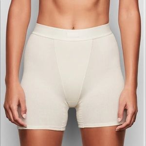 SKIMS cotton rib boxer shorts in bone colorway